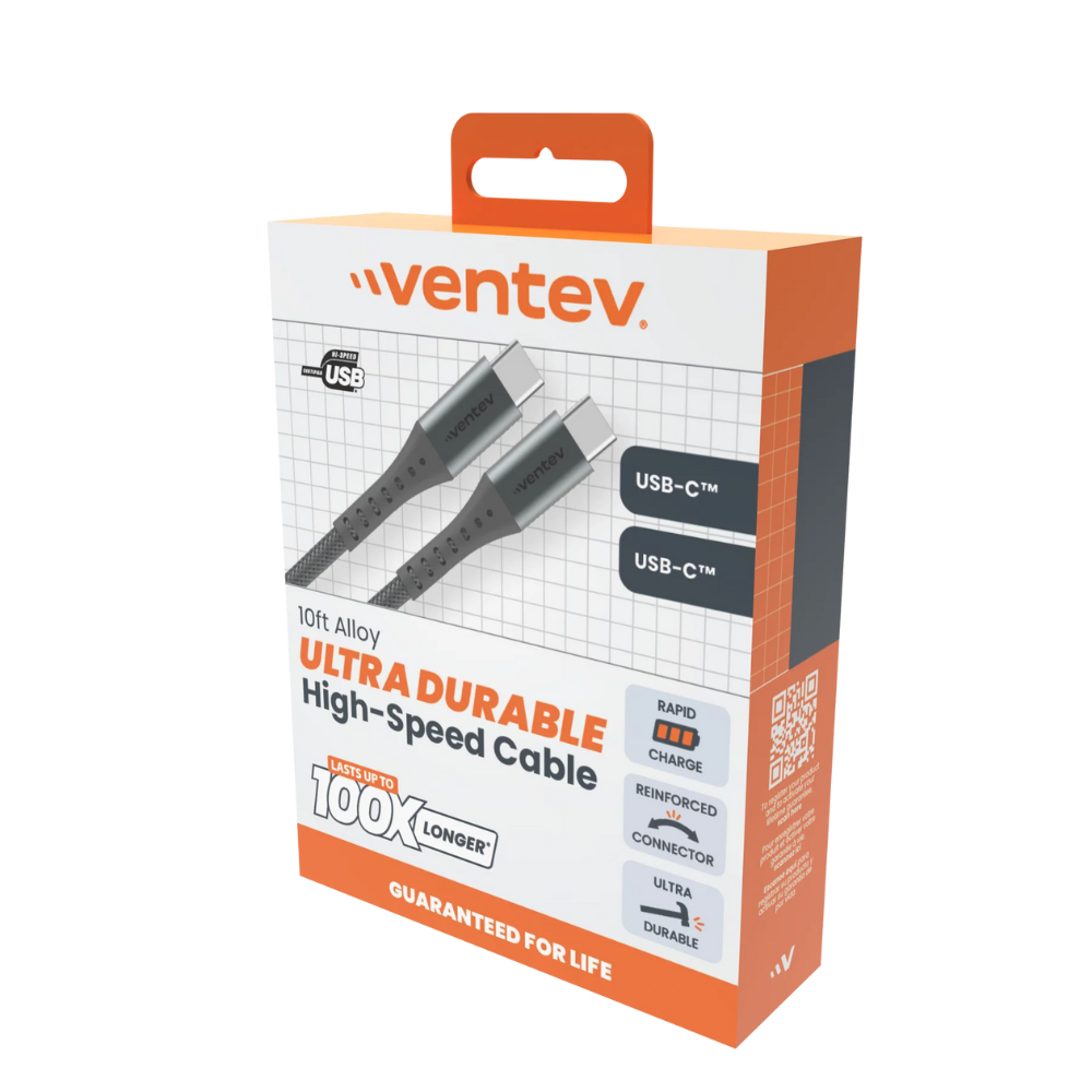 Ventev - Cable Alloy USB-C a USB-C de Alta Velocidad Ultra Duradero de 3 metros