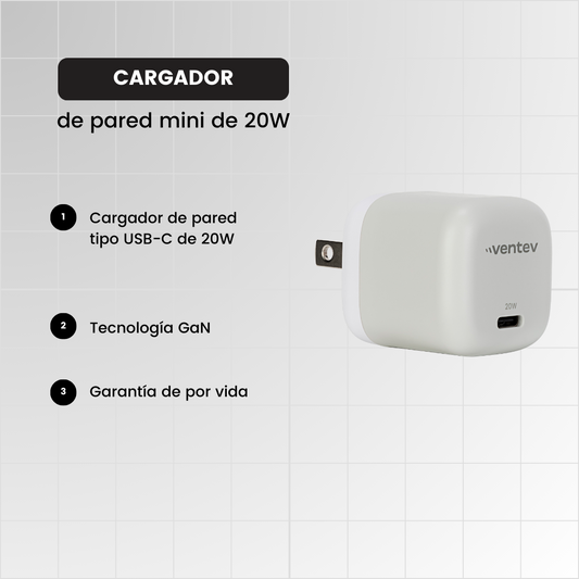 Ventev - Cargador de pared mini de 20W