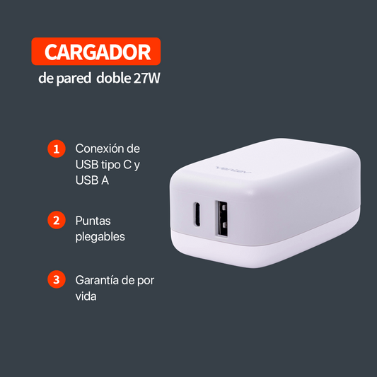 Ventev - Cargador de pared dual de 27W