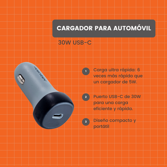 Cargador Universal para Auto 30W ULTRAFAST USB-C