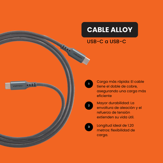 Cable Alloy USB-C a USB-C de Alta Velocidad Ultra Duradero de 1.20 metros